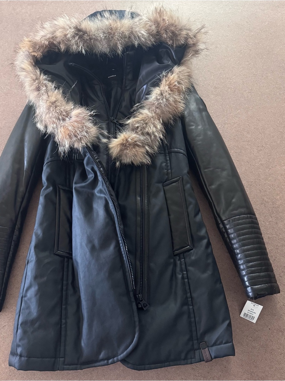 RUDSAK Black Parka with Faux Fur Trim Hood P/S